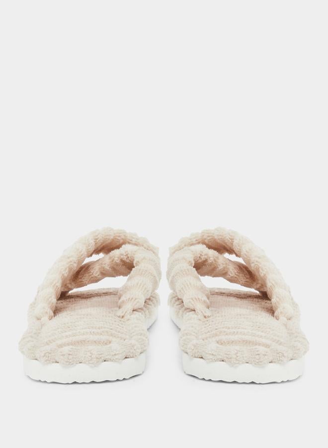 Styli Women Beige Crisscross Bedroom Slippers - Image 4